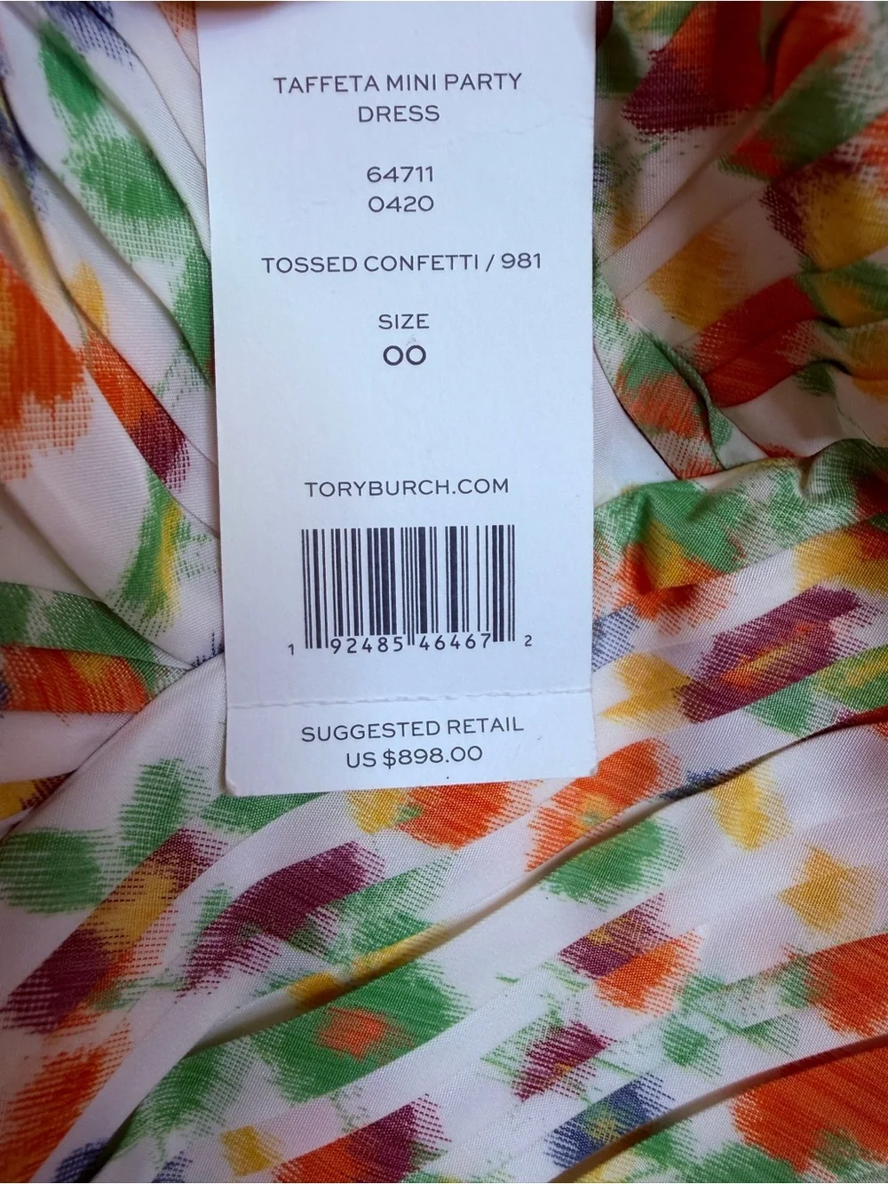 Tory Burch Tossed Confetti Strapless Dress with Orange Logo Trim Size 00